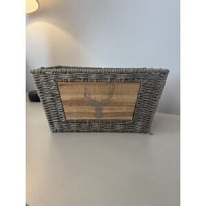 Gray Christmas Wicker Gift Basket With Deer Placard